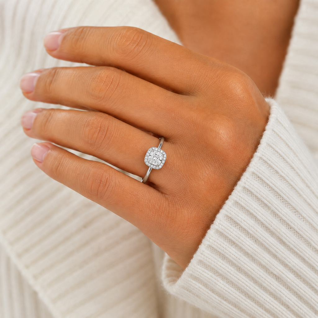 1.40 Ct. Lab Grown Diamond Cushion Cut Halo Ring (VS-EF)
