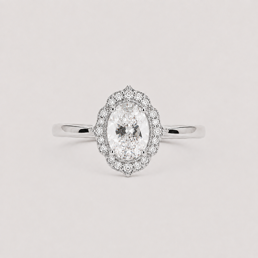 1.40 Ct. Oval Cut Lab Grown Diamond Halo Ring (VS-EF)