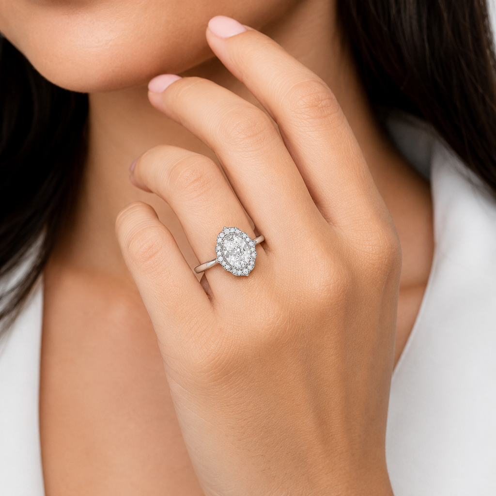 1.40 Ct. Oval Cut Lab Grown Diamond Halo Ring (VS-EF)