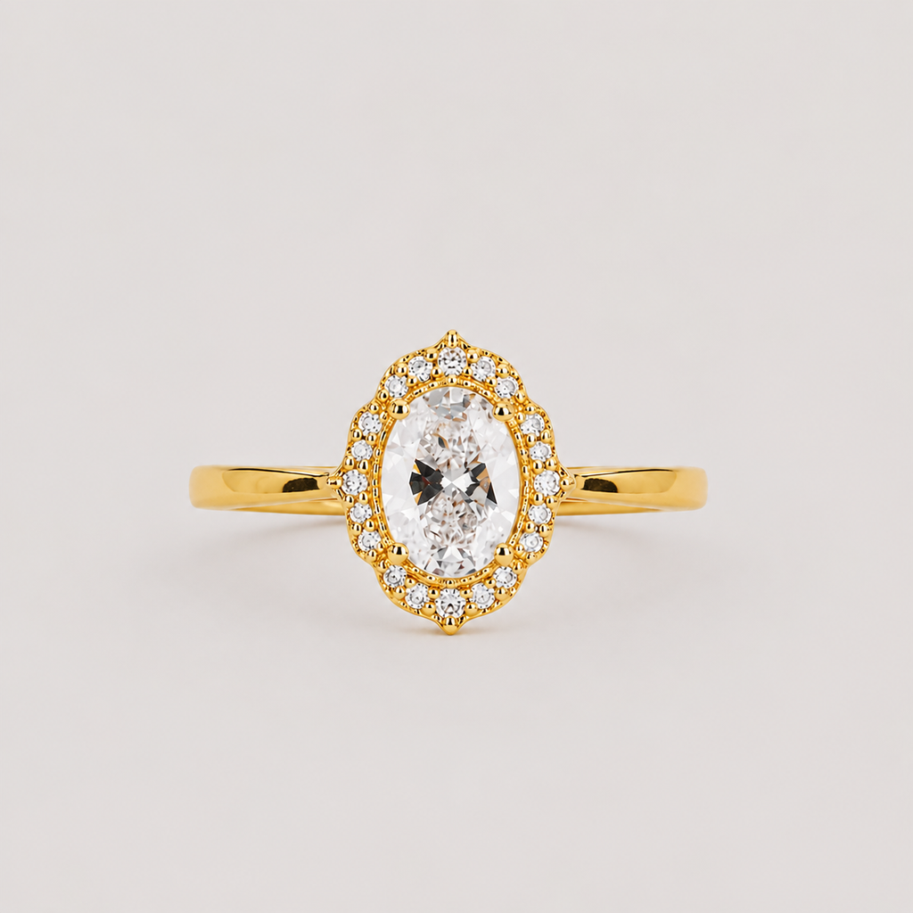 1.40 Ct. Oval Cut Lab Grown Diamond Halo Ring (VS-EF)