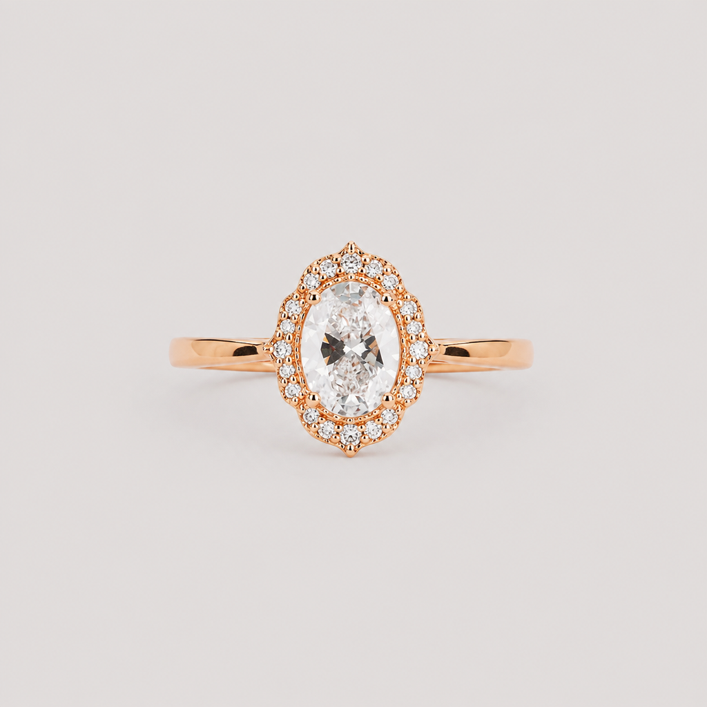 1.40 Ct. Oval Cut Lab Grown Diamond Halo Ring (VS-EF)