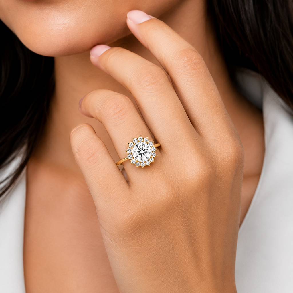 1.50 Ct. Lab Grown Diamond Round Cut Halo Ring (VS-EF)
