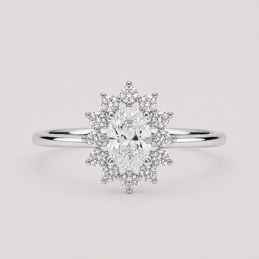 Lab Grown Diamond Oval Cut Halo Ring 0.80 Ct. (VS-EF)
