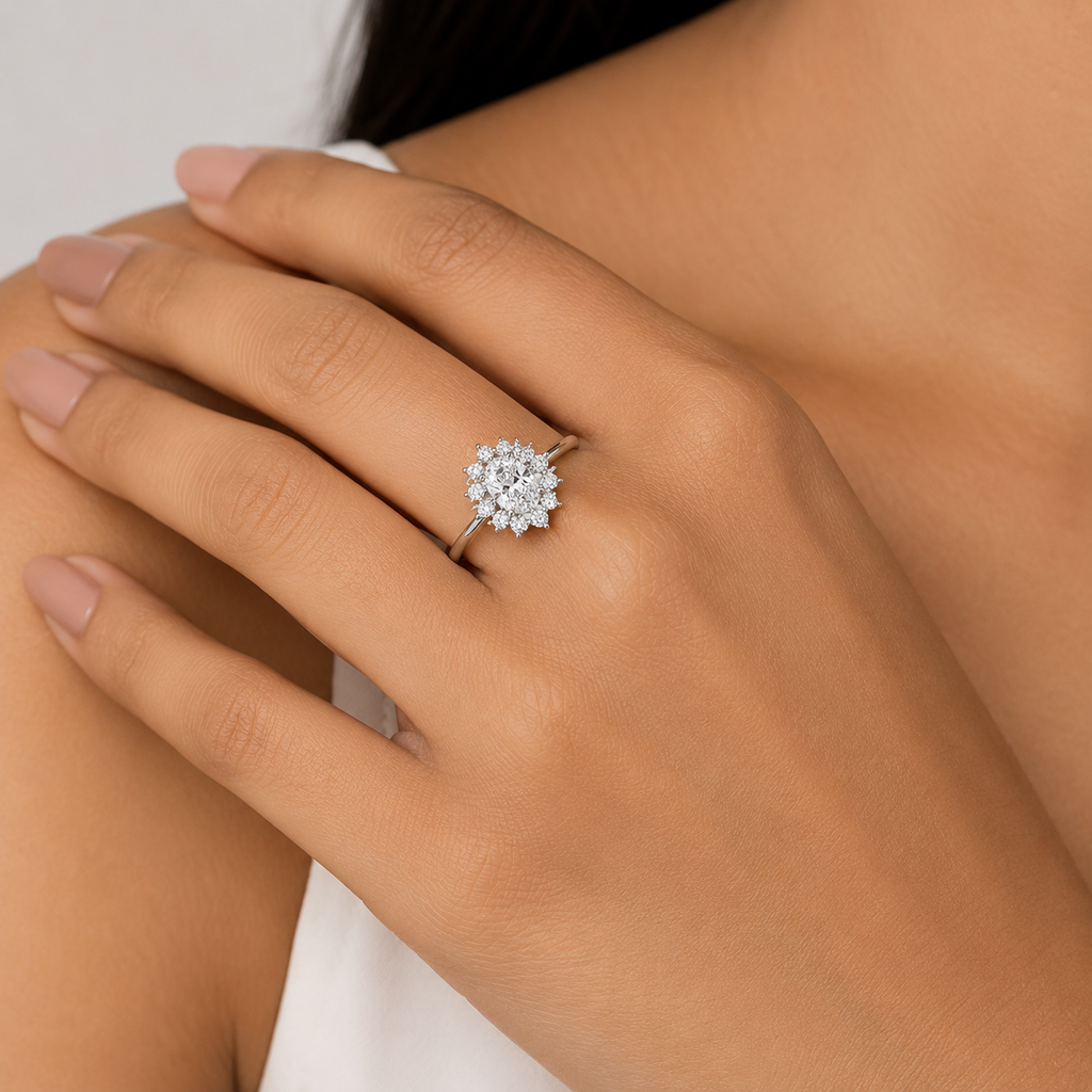 Lab Grown Diamond Oval Cut Halo Ring 0.80 Ct. (VS-EF)