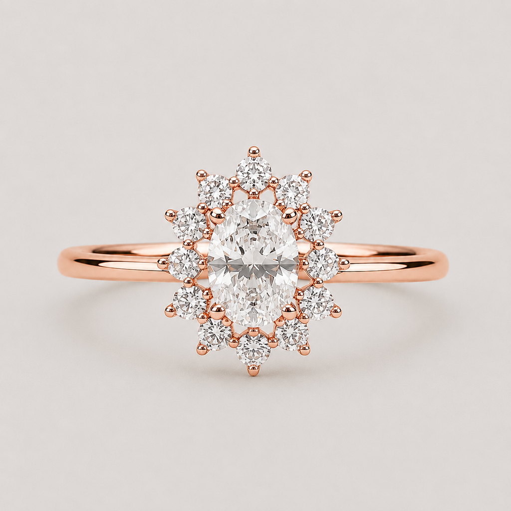 Lab Grown Diamond Oval Cut Halo Ring 0.80 Ct. (VS-EF)