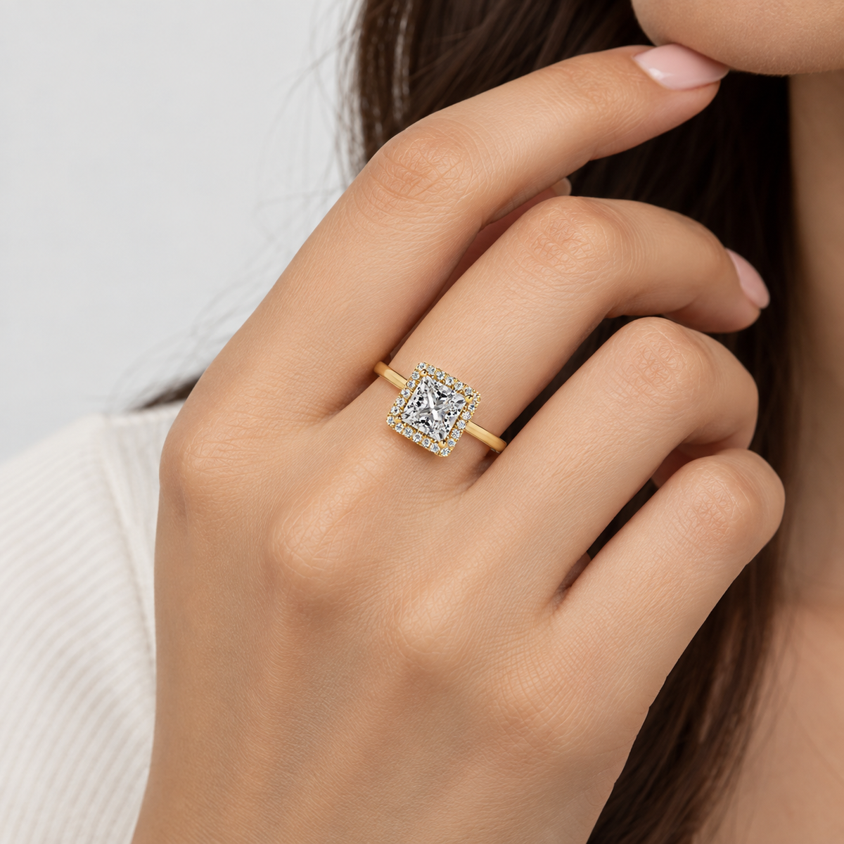 1.5 Ct. Lab Grown Diamond Princess Cut Halo Ring (VS-EF)