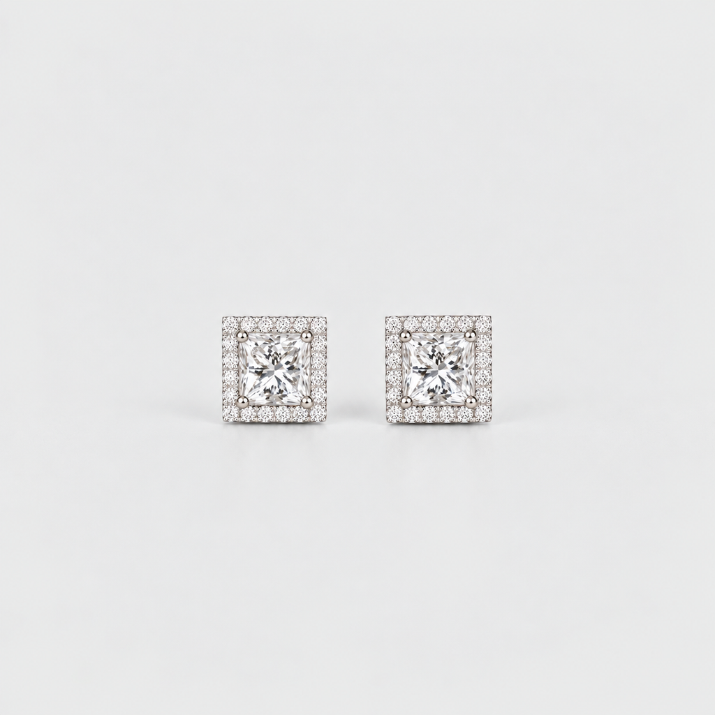 3.50 Ct. Lab Grown Diamond Princess Cut Halo Earrings (VS-EF)