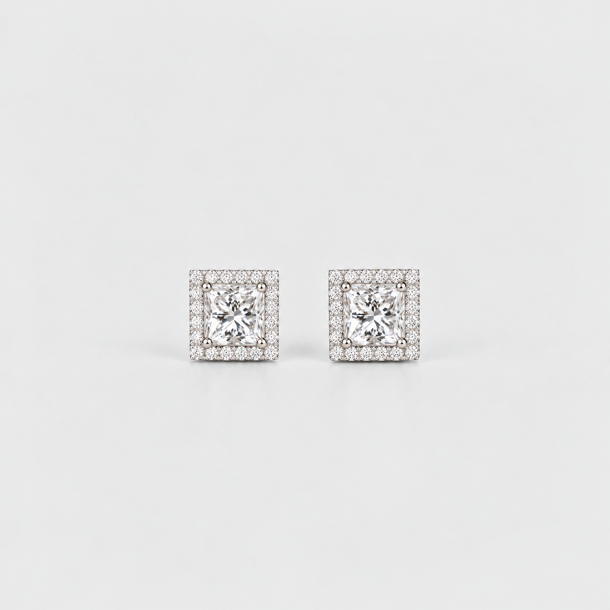 3.50 Ct. Lab Grown Diamond Princess Cut Halo Earrings (VS-EF)
