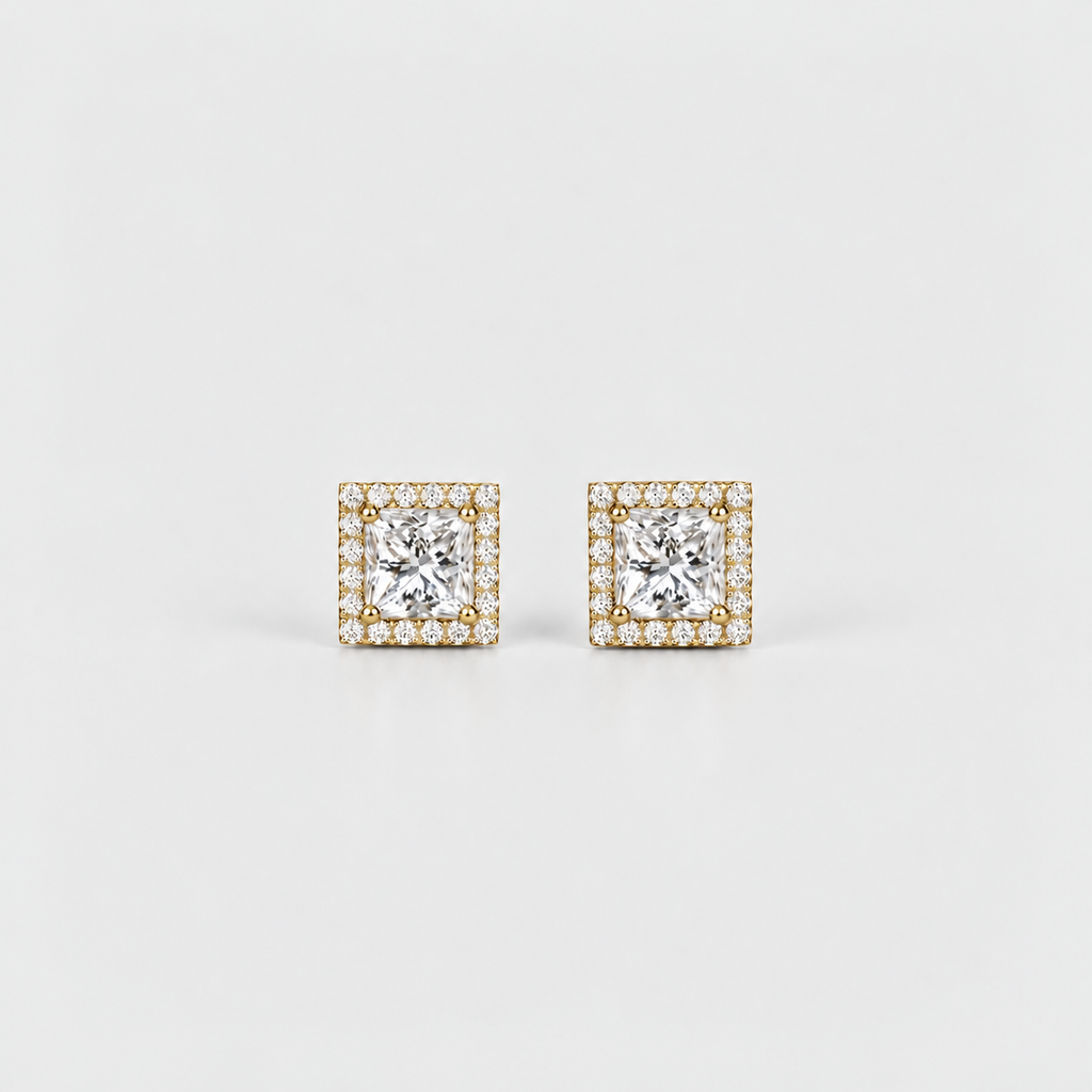 3.50 Ct. Lab Grown Diamond Princess Cut Halo Earrings (VS-EF)