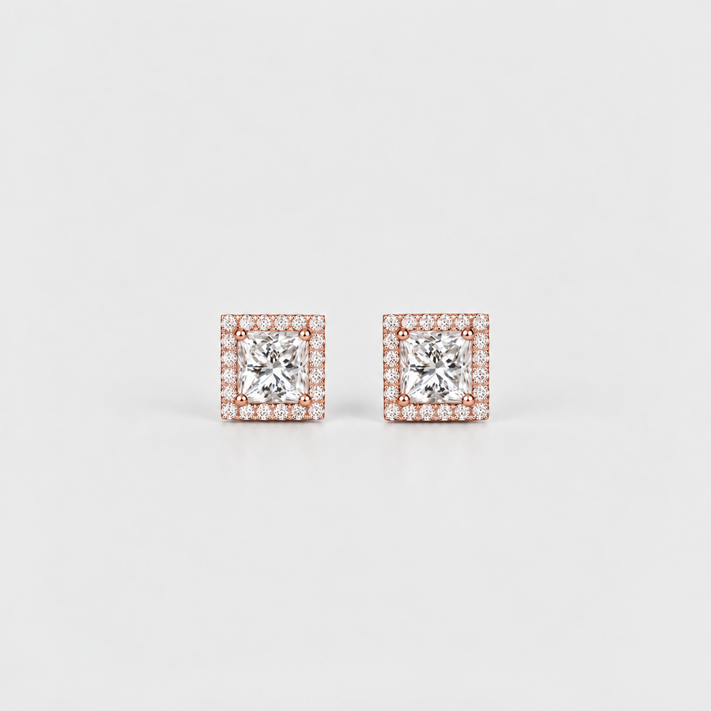3.50 Ct. Lab Grown Diamond Princess Cut Halo Earrings (VS-EF)
