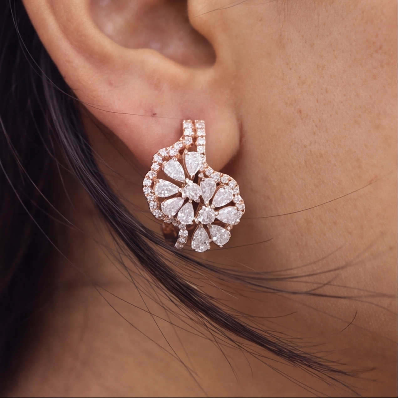 1 Ct. Multi Cut Lab Grown Diamond Cluster Earrings (VS-EF)