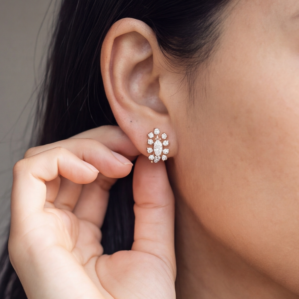 1 Ct. Lab Grown Diamond Multi Cut Cluster Earrings (VS-EF)