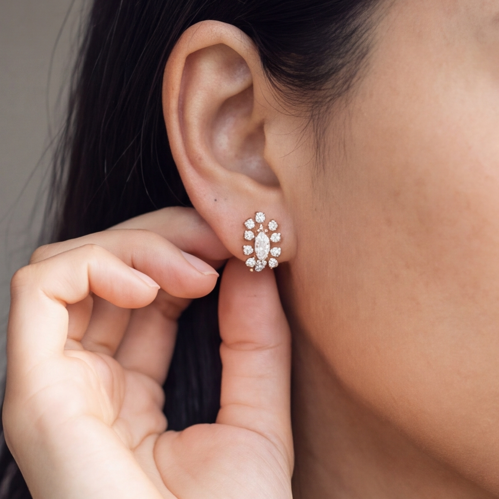 1 Ct. Lab Grown Diamond Multi Cut Cluster Earrings (EF/VVS-VS)