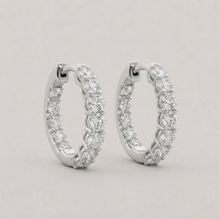 2 Ct. Lab-Grown Diamond Huggies Hoop Earrings Round-Cut (EF/VVS-VS)