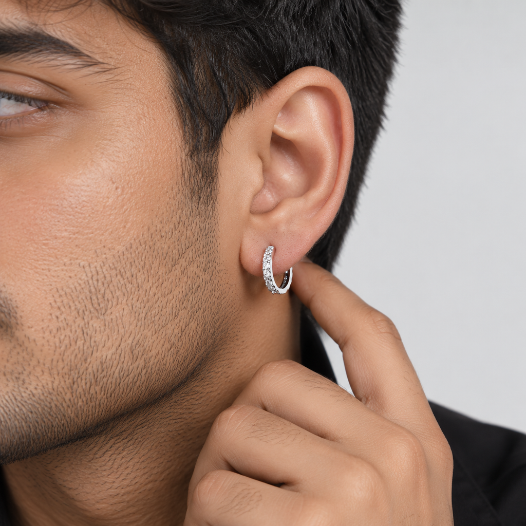 Lab Grown Diamond Men Hoop Earrings Round Cut 0.40 Ct. (EF/VVS-VS)