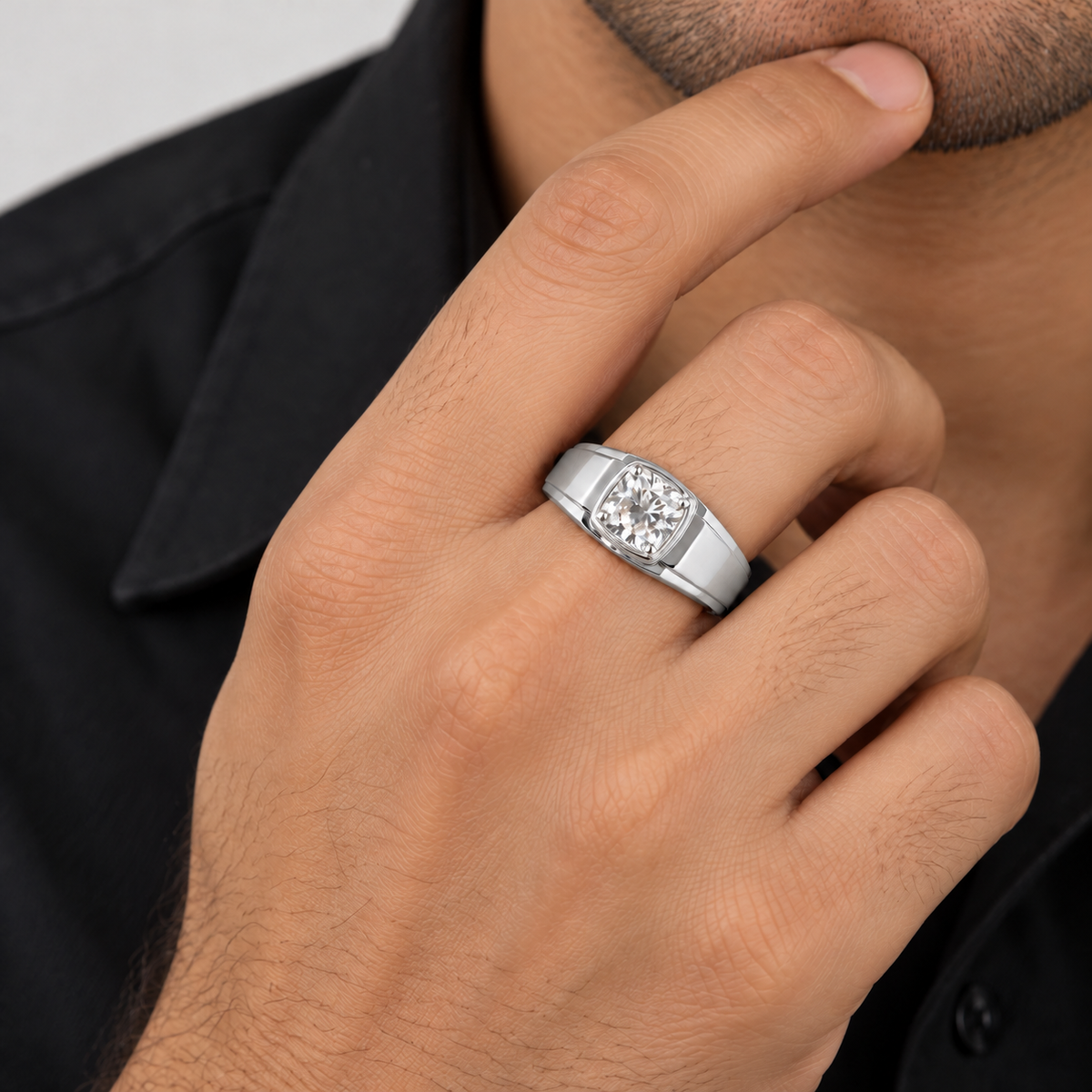 1.50 Ct. Lab Grown Diamond Cushion Cut Solitaire Men Ring (VS-EF)