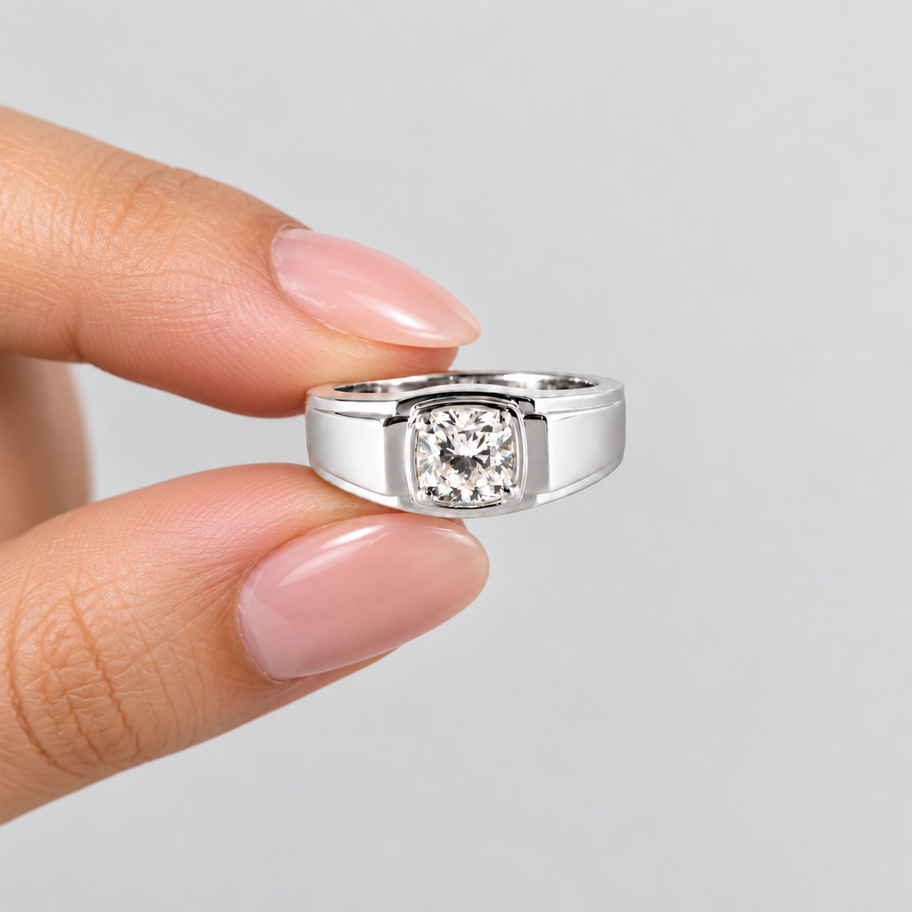 1.50 Ct. Lab Grown Diamond Cushion Cut Solitaire Men Ring (VS-EF)