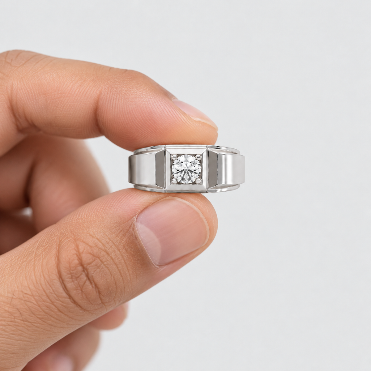 1 Ct. Lab Grown Diamond Round Solitaire Men Ring (VS-EF)