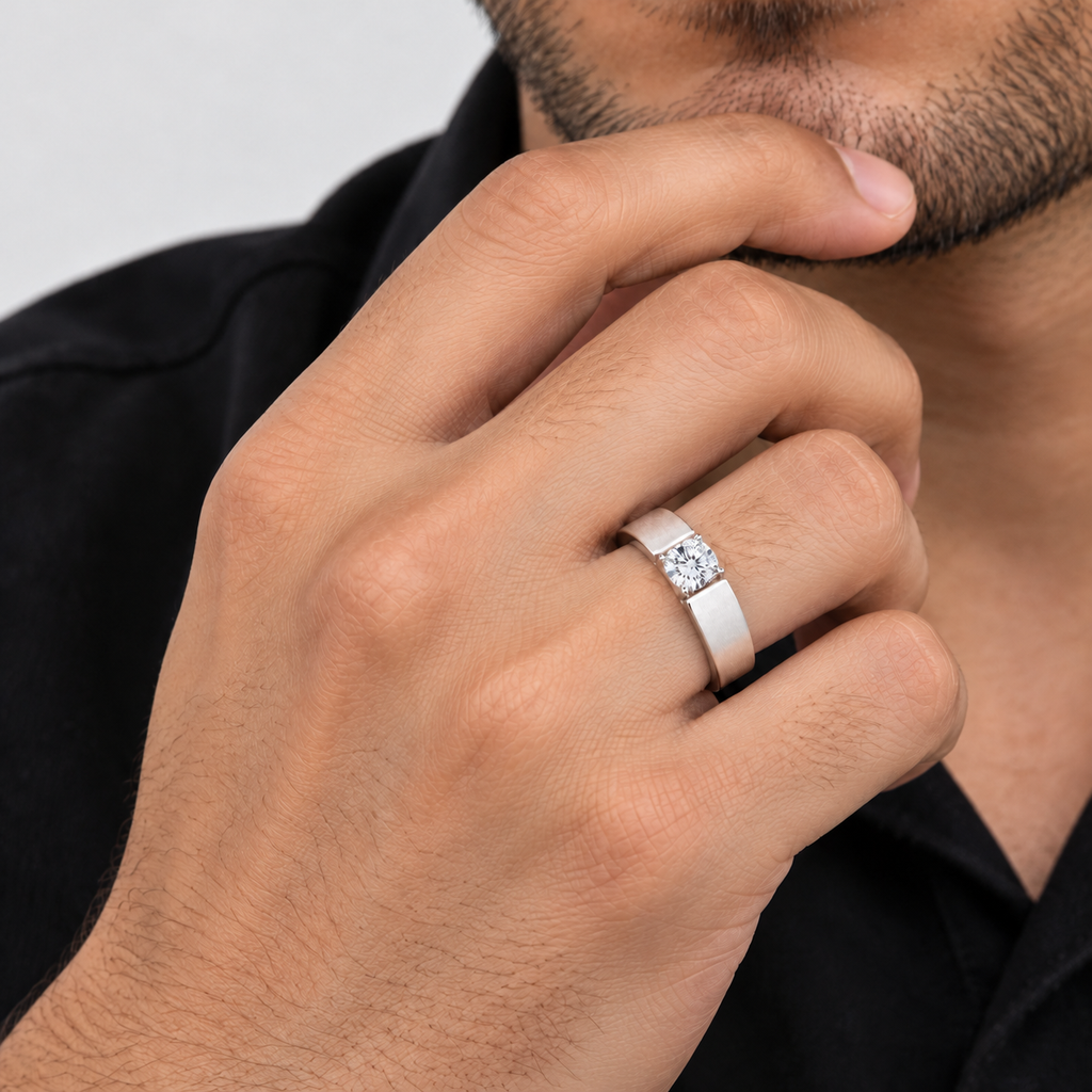 1 Ct. Lab Grown Diamond Round Cut Solitaire Men Ring (VS-EF)