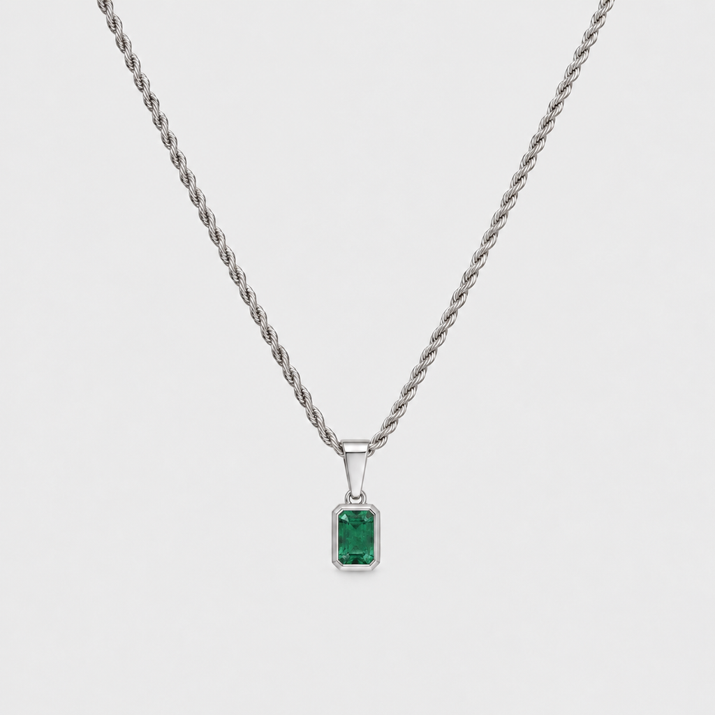 1 Ct. Emerald-Cut Natural Emerald Men’s Solitaire Pendant