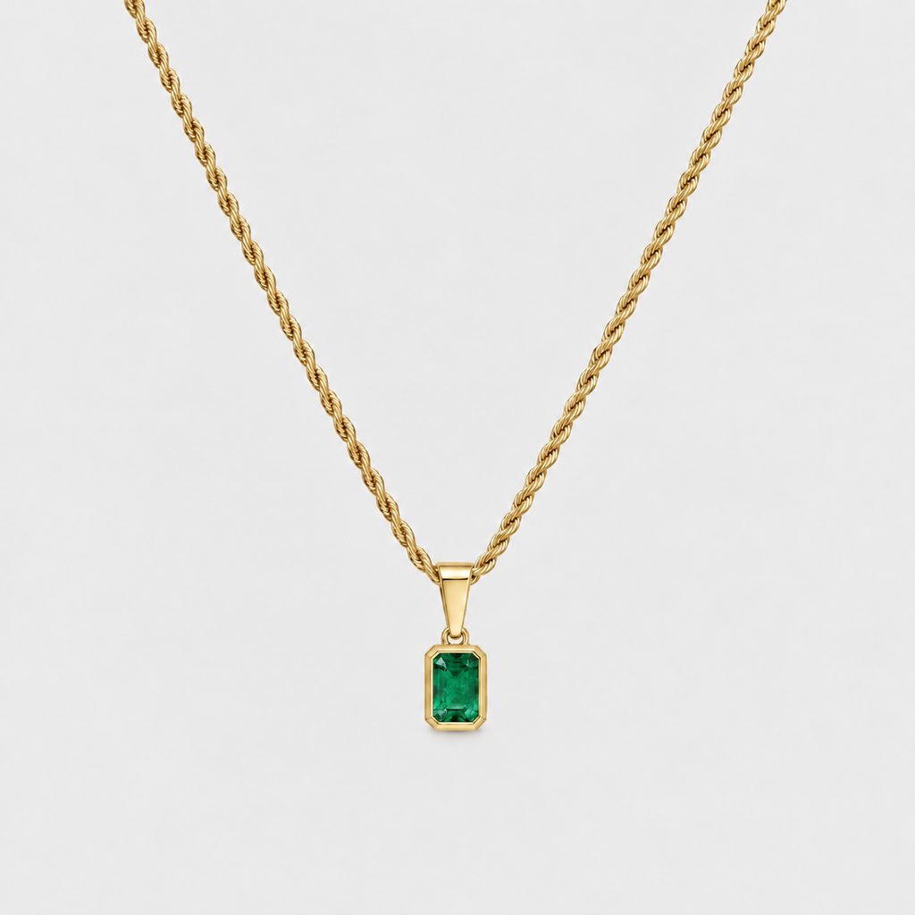 1 Ct. Emerald-Cut Natural Emerald Men’s Solitaire Pendant
