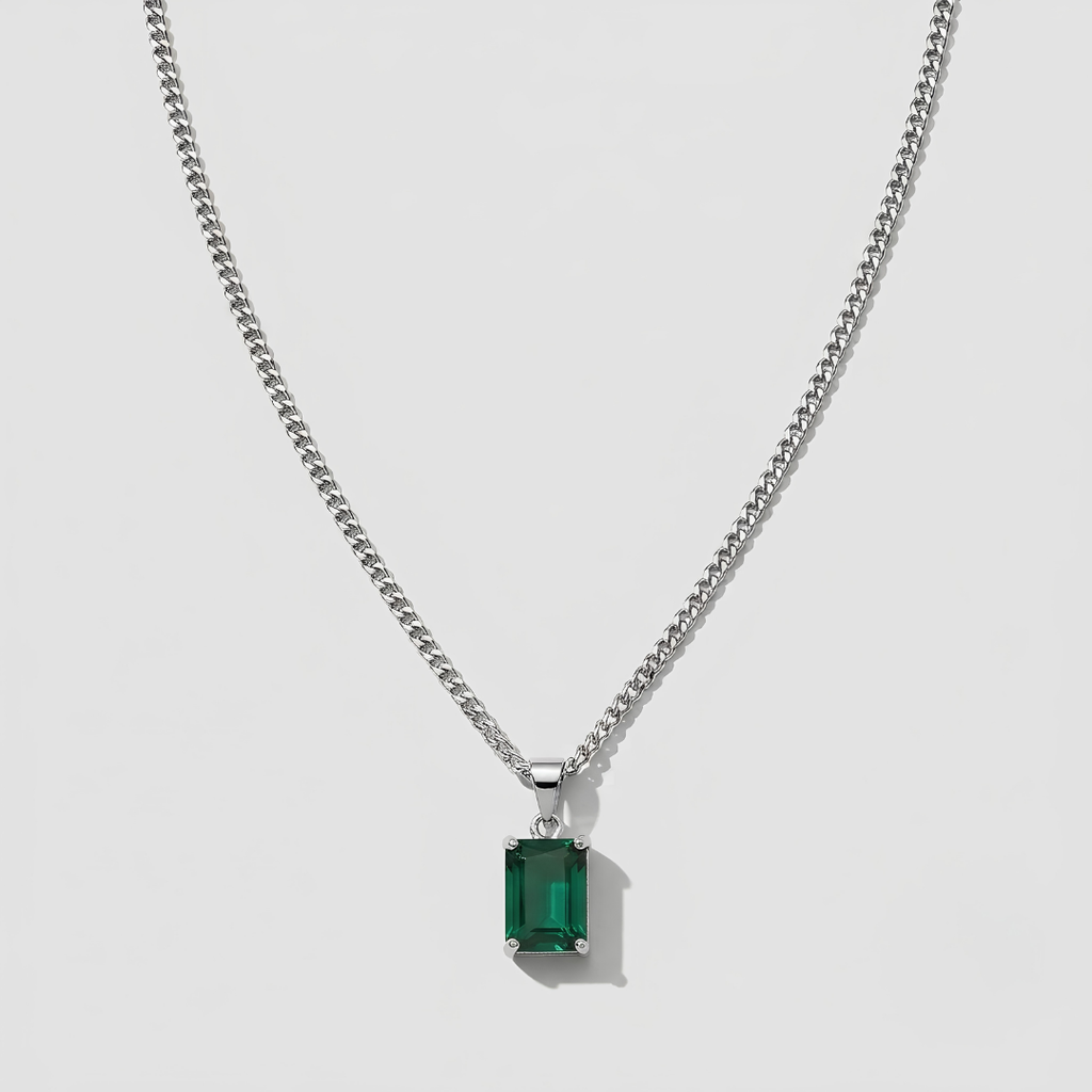 2 Ct. Emerald-Cut Natural Emerald Men’s Solitaire Pendant