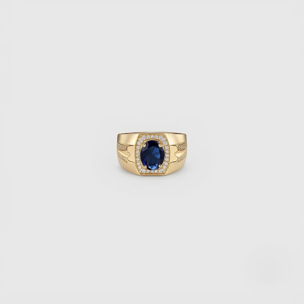 2.4 Ct. Blue Sapphire Gemstone Oval Cut Men Halo Ring