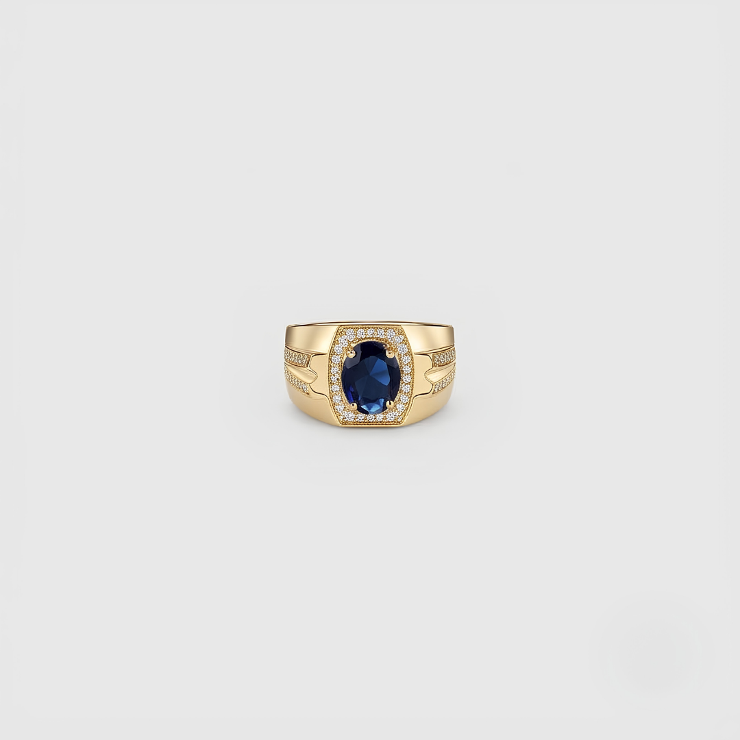 2.4 Ct. Blue Sapphire Gemstone Oval Cut Men Halo Ring