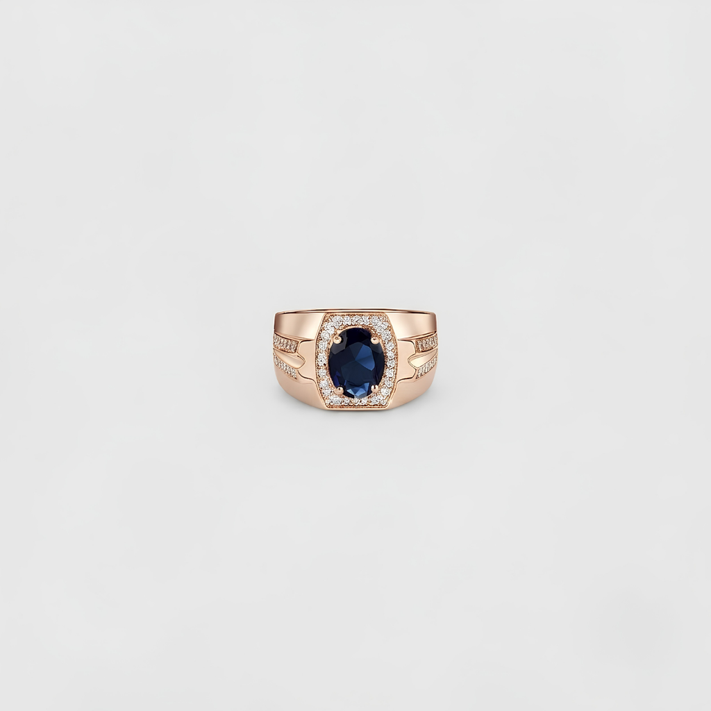 2.4 Ct. Blue Sapphire Gemstone Oval Cut Men Halo Ring