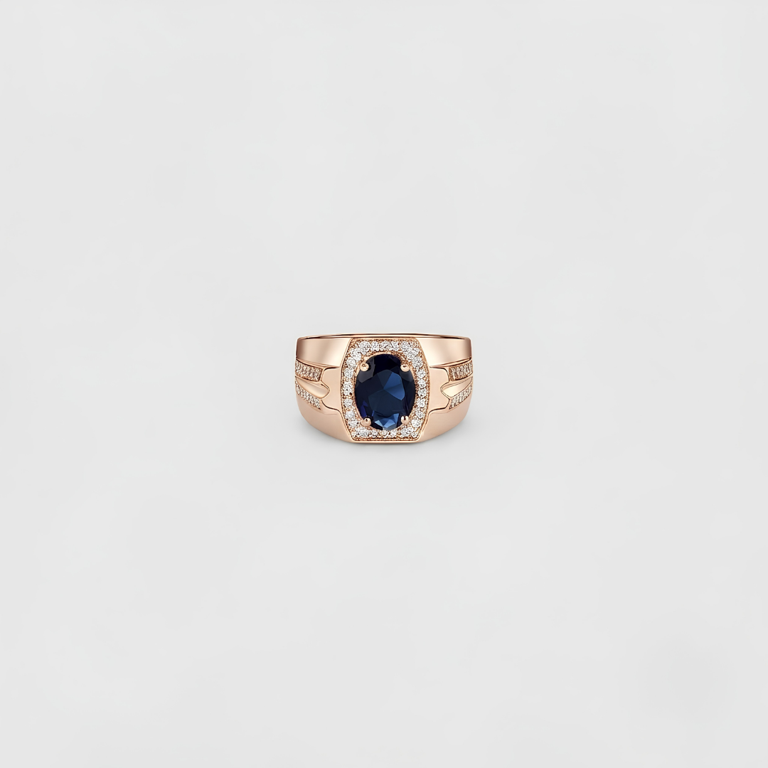 2.4 Ct. Blue Sapphire Gemstone Oval Cut Men Halo Ring