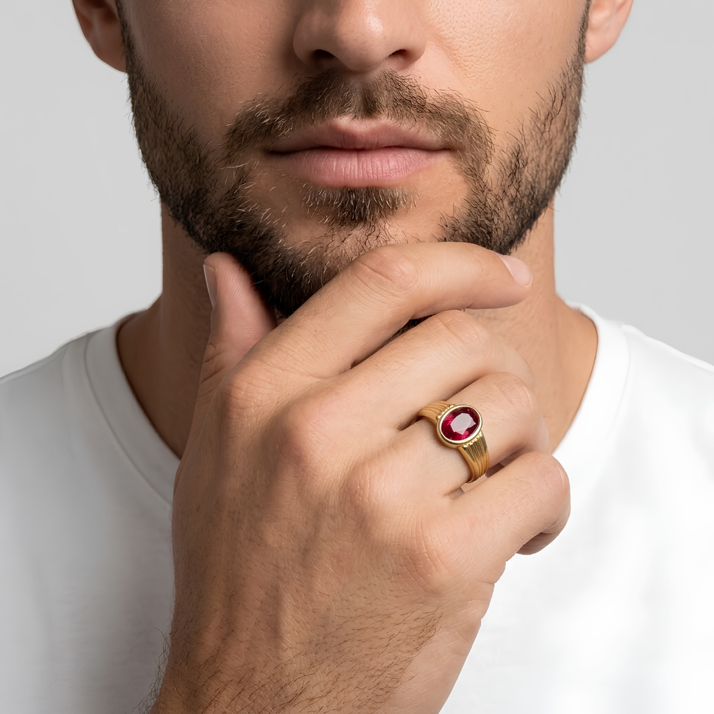 1.5 Ct. Oval Cut Ruby Gemstone Men Solitaire Ring