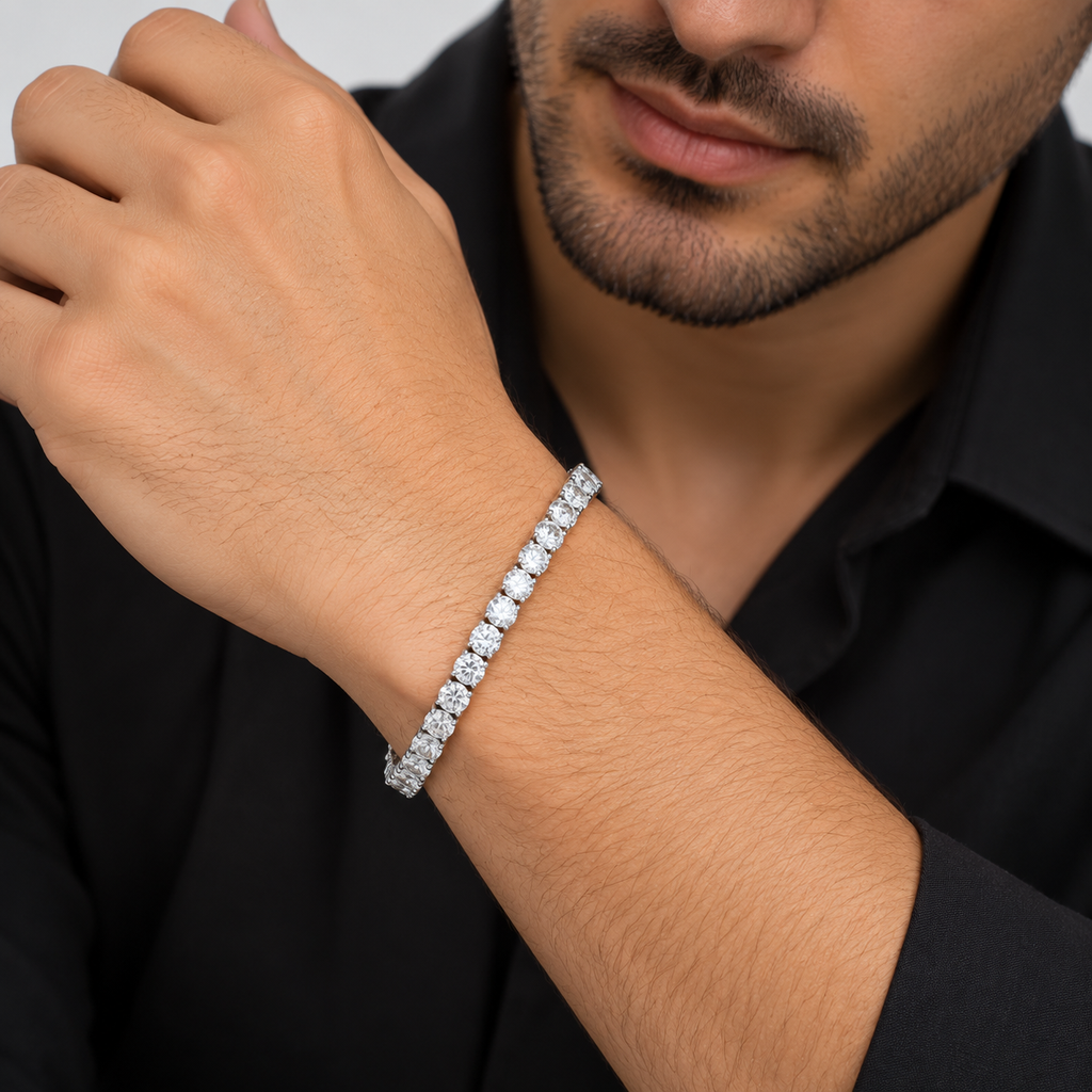 15 Ct. Lab Grown Diamond Men Tennis Bracelet Round Cut (EF/VVS-VS)
