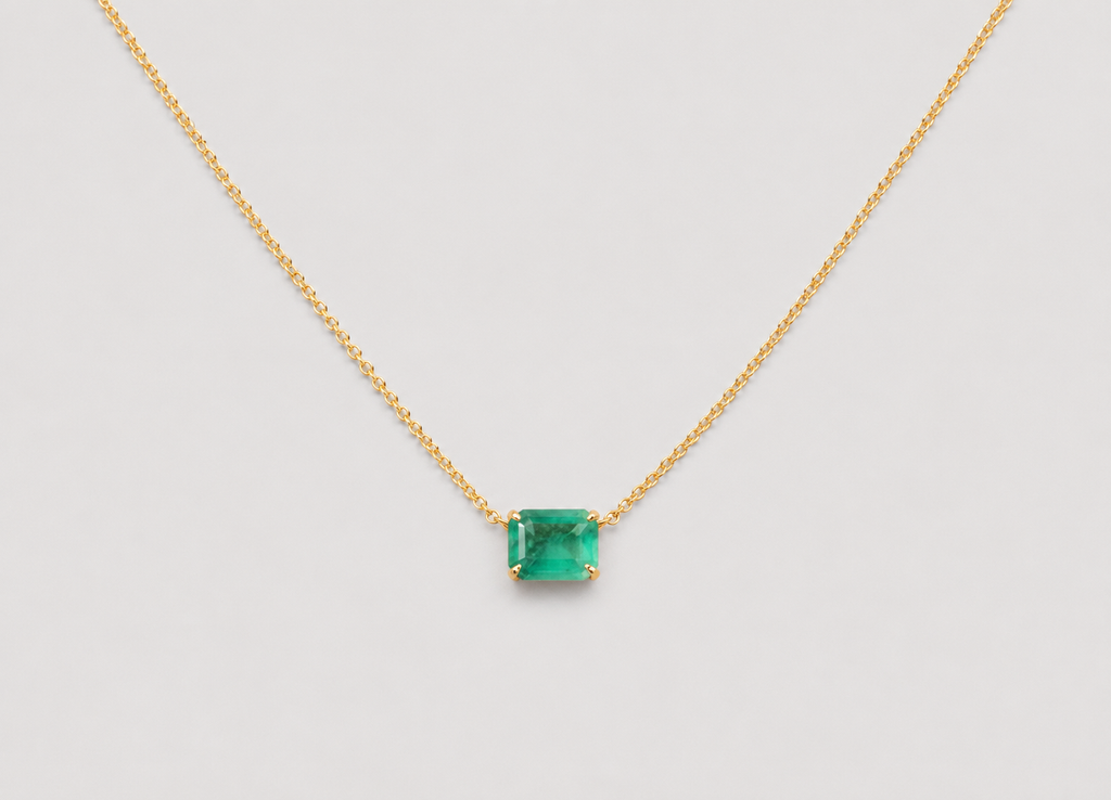2 CT Emerald Cut Green Gemstone Pendant Necklace