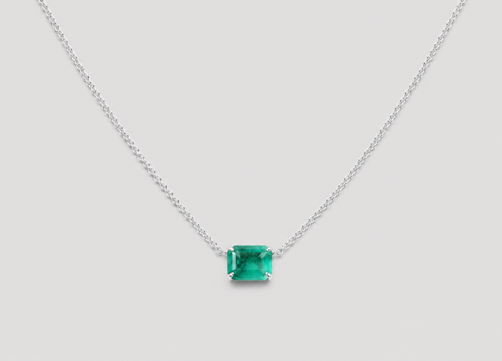 2 CT Emerald Cut Green Gemstone Pendant Necklace