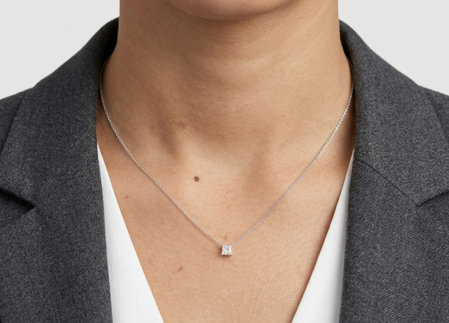 0.20 CT (VS–EF) Princess Cut Lab-Grown Diamond Solitaire Pendant Necklace for Women