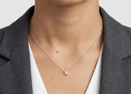 0.20 CT (VS–EF) Princess Cut Lab-Grown Diamond Solitaire Pendant Necklace for Women