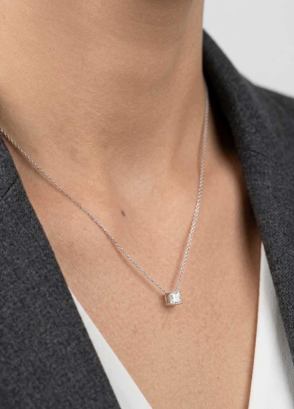 0.20 CT (VS–EF) Princess Cut Lab-Grown Diamond Solitaire Pendant Necklace for Women