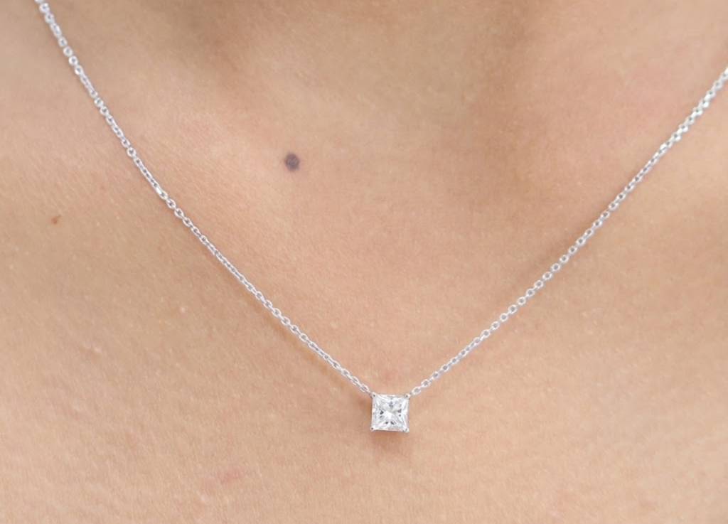 0.20 CT (VS–EF) Princess Cut Lab-Grown Diamond Solitaire Pendant Necklace for Women