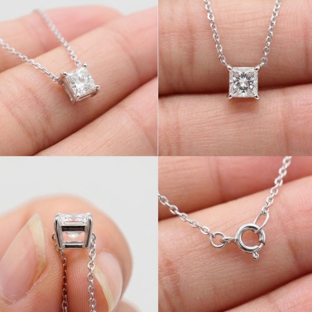 0.20 CT (VS–EF) Princess Cut Lab-Grown Diamond Solitaire Pendant Necklace for Women