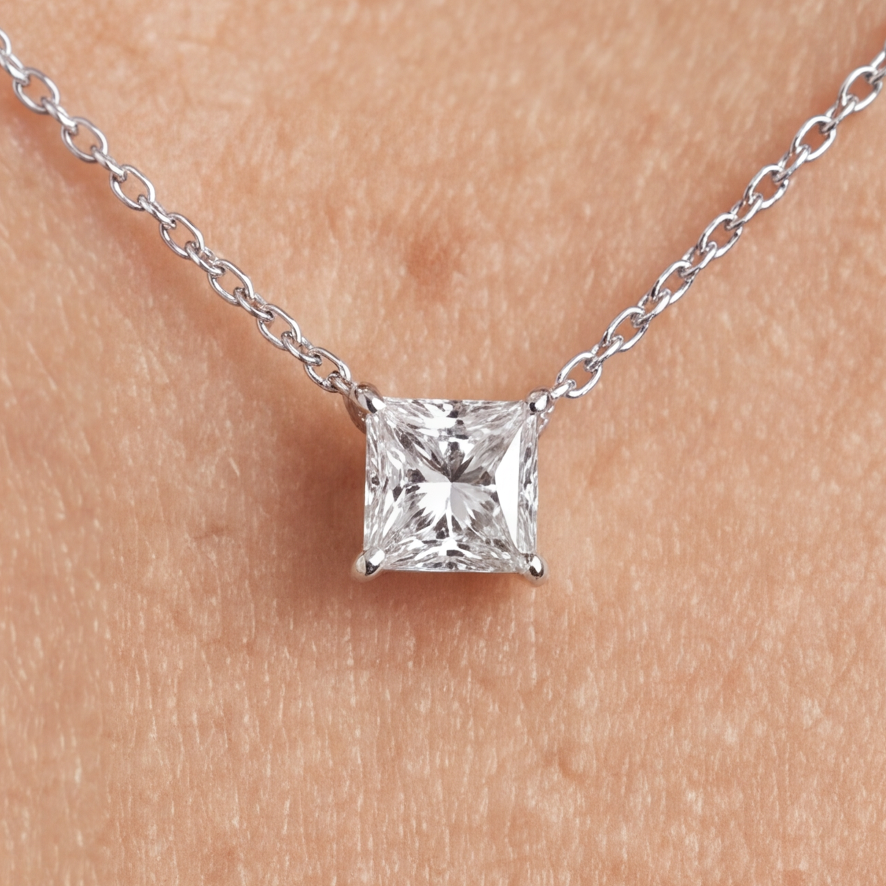0.20 CT (VS–EF) Princess Cut Lab-Grown Diamond Solitaire Pendant Necklace for Women