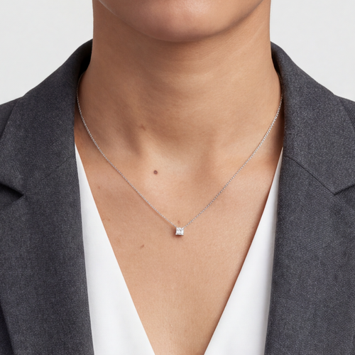 0.20 CT (VS–EF) Princess Cut Lab-Grown Diamond Solitaire Pendant Necklace for Women
