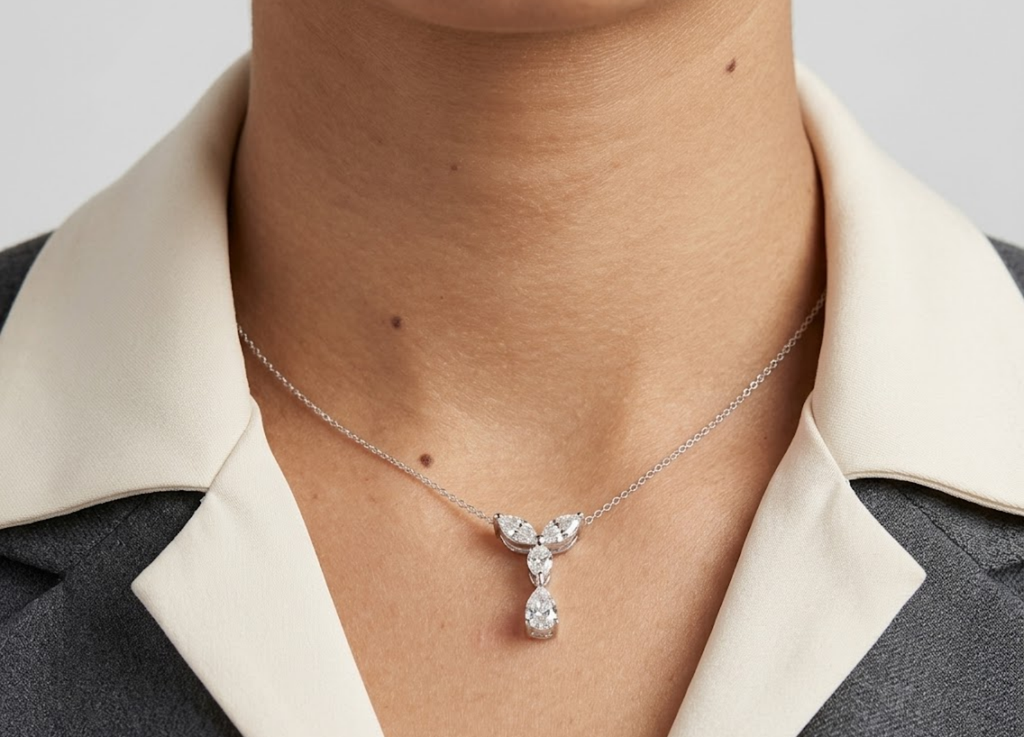0.50 CT (VS–EF) Marquise & Pear Cut Lab-Grown Diamond Drop Pendant Necklace for Women