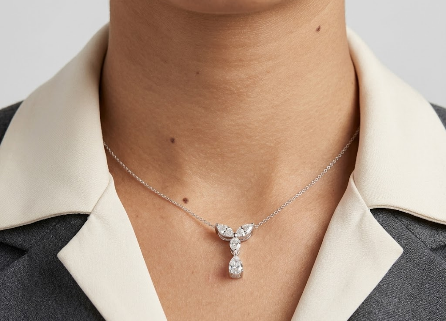 0.50 CT (VS–EF) Marquise & Pear Cut Lab-Grown Diamond Drop Pendant Necklace for Women