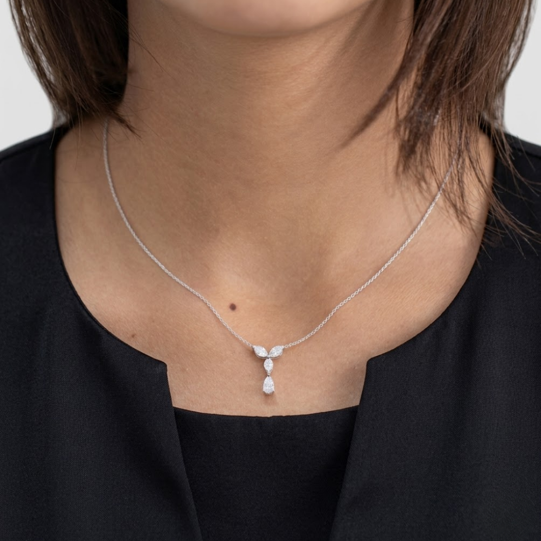 0.50 CT (VS–EF) Marquise & Pear Cut Lab-Grown Diamond Drop Pendant Necklace for Women