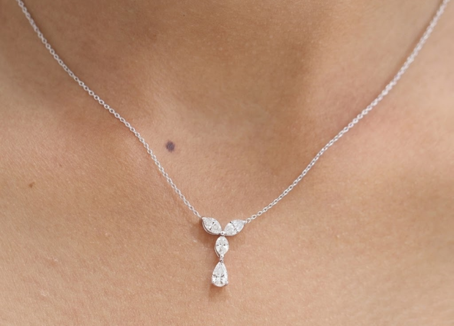 0.50 CT (VS–EF) Marquise & Pear Cut Lab-Grown Diamond Drop Pendant Necklace for Women