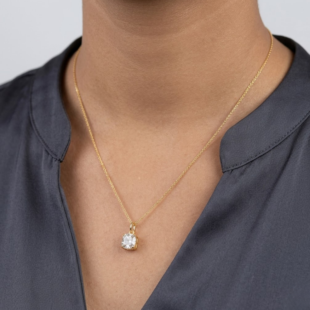 1.00 CT (VS–EF) Cushion Cut Lab-Grown Diamond Solitaire Pendant Necklace for Women