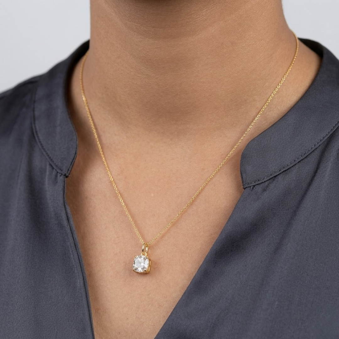 1.00 CT (VS–EF) Cushion Cut Lab-Grown Diamond Solitaire Pendant Necklace for Women