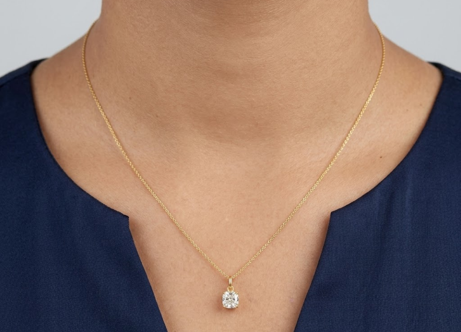 1.00 CT (VS–EF) Cushion Cut Lab-Grown Diamond Solitaire Pendant Necklace for Women