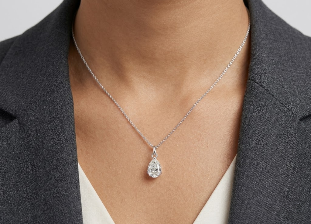 1.50 CT (VS–EF) Pear Cut Lab-Grown Diamond Solitaire Pendant Necklace for Women