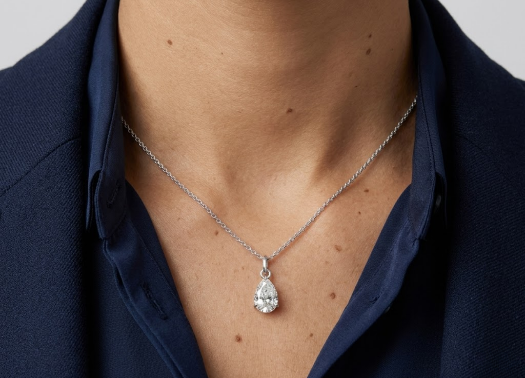 1.50 CT (VS–EF) Pear Cut Lab-Grown Diamond Solitaire Pendant Necklace for Women